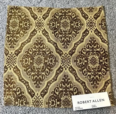 "Muestra de tela Robert Allen 12"" x 12,5"" Wattenburg marrón bambú dorado damasco artesanías" Foto 1 de 4