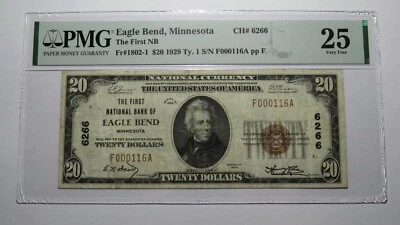 $20 1929 Eagle Bend Minnesota MN National Currency Bank Note Bill #6266 VF25 PMG - Image 1 of 4