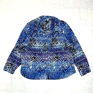 ERIKA Shirt Womens 2X Button Up Top Multi Color Print Roll Up Sleeve V Neck Top - Picture 1 of 7