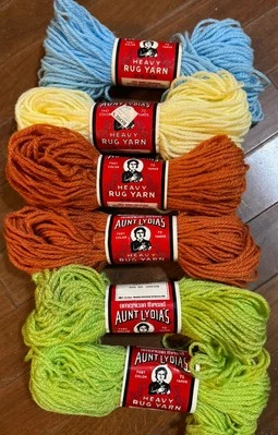 6–AUNT LYDIAS HEAVY RUG YARN BT ORANGE, SP GREEN,  LT YELLOW, LT BLUE - Image 1 of 4