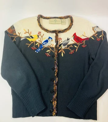 Design Options Philip & Jane Gordon Birds Design embroidered Sweater Women S - Image 1 of 4