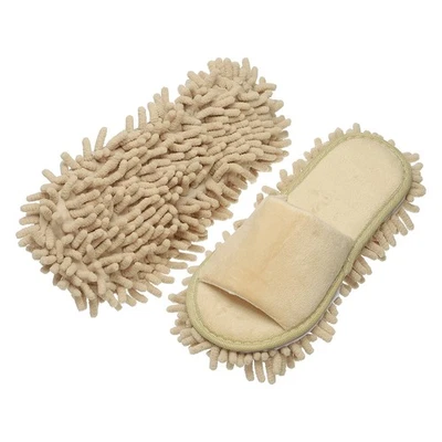 Microfiber Mop Slippers for Floor Cleaning, Middle Size 10.4", Beige Foto 1 de 4