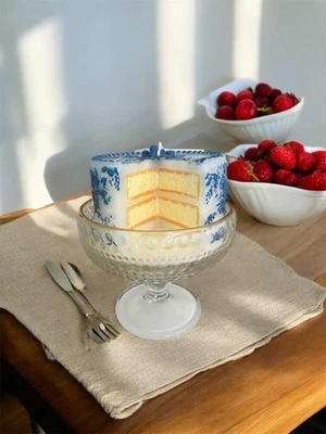 New Laura Ashley Blue White Toile Chic Decorative Floral Cake Scented Candle - Image 1 of 4