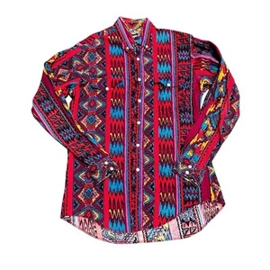 Wrangler 15.5 34 Western Shirt Aztec Cowboy Cut X Long Tails Rodeo Southwest VTG - Picture 1 of 7