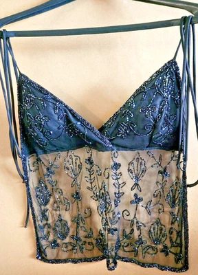 Sexy Y2K Pasaporte Lentejuelas Sin Espalda Negro Floral Deco Cuento de Hadas Gótico Halter Top Foto 1 de 4