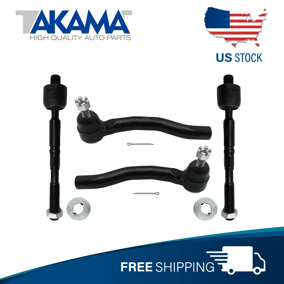 4 pcs⭐TAKAMA⭐Front Inner+ Outer Tie Rod Ends For 18-23 TOYOTA CAMRY 19-22 AVALON - Image 1 of 4