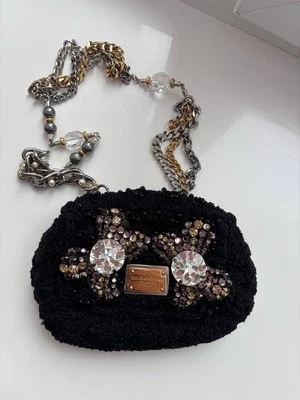 Bolso Dolce&Gabbana tejido negro con correa para el hombro con cuentas para mujer Foto 1 de 4