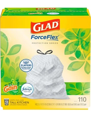 GLAD Tall Force Flex - Ganancia con Febreze - Bolsas de basura con cordón, 13 galones. NUEVO Foto 1 de 4