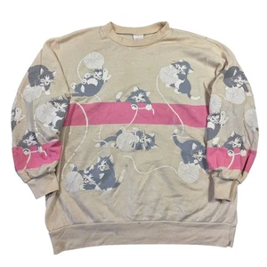Felpa vintage Scoop NYC filato gatto rosa righe donna L retrò gattino made USA - Foto 1 di 10