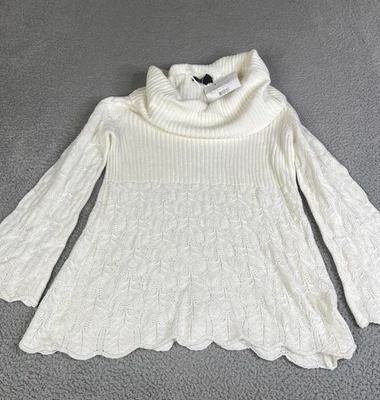 Suéter Style & Co Mujer L Crema Capucha Cuello Acanalado Tejido Manga Campana Dobladillo Festoneado Foto 1 de 4