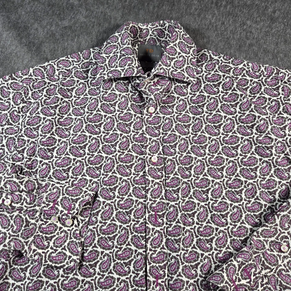 Thomas Dean TD Dress Shirt Mens Large Purple Paisley Button Front Long Sleeve - Image 1 of 4