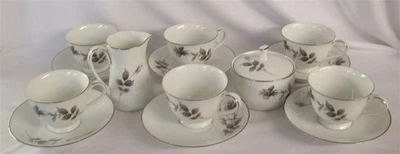 Noritake porcelana fina padrão L'AMOR #6682 flor cinza 14 p xícara/pires creme/açúcar - Imagem 1 de 2