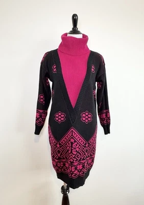 1980s Vintage Dressy Tessy Pink And Black Turtleneck Sweater Dress Size Small - Image 1 of 4