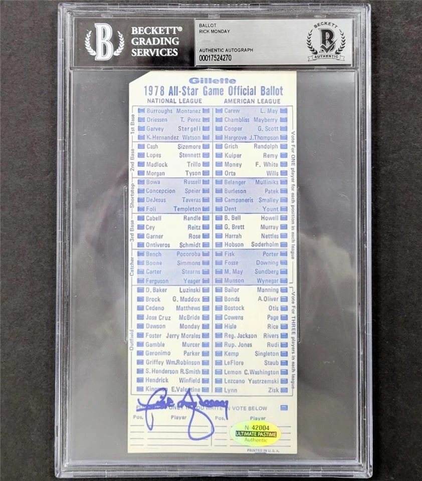 Rick Monday signed 1978 ASG All Star Game Ballot autograph Dodgers ~ BAS Beckett - Image 1 of 4