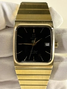 ZENITH Port Royal *RARE* Vintage 1970’s Men’s Quartz Black Gold Date Dress Watch - Picture 1 of 8