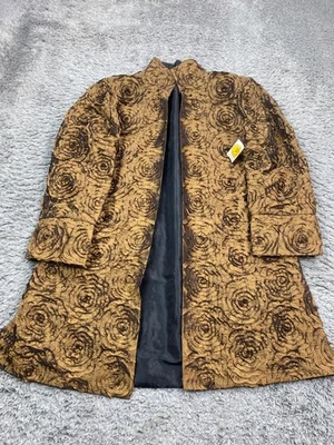 Grace Chuang Jacket Women XL Brown Floral Crinkle Textured Open Front Coat NWT - Image 1 of 4