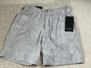 NWT Lululemon Bowline Shorts Gray Navy Stripe Drawstring Stretch Men's Size M - Picture 1 of 10