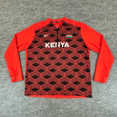 Camisa Nike Para Hombres Extra Grande Roja Negra Kenia 1/4 Cremallera Correr Entrenamiento Equipo Swoosh Foto 1 de 4