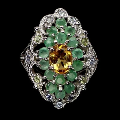 Anillo ovalado de plata de ley 925 con citrino 7x5 mm y peridoto esmeralda... Foto 1 de 4