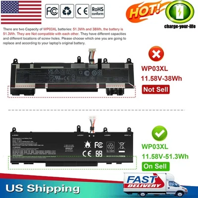 Batería WP03XL para HP x360 1040 G9 G10 EliteBook 830 840 845 860 G9 G10 G11 NUEVA Foto 1 de 4