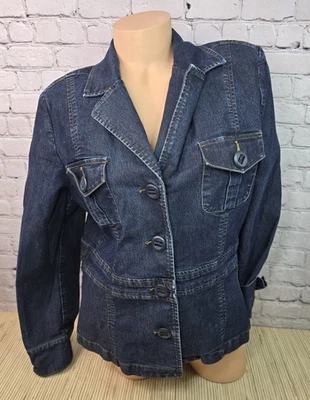 Chaqueta vaquera de mezclilla Y2K Liz Claiborne 14 cuello blazer botones bolsillos de carga  Foto 1 de 4