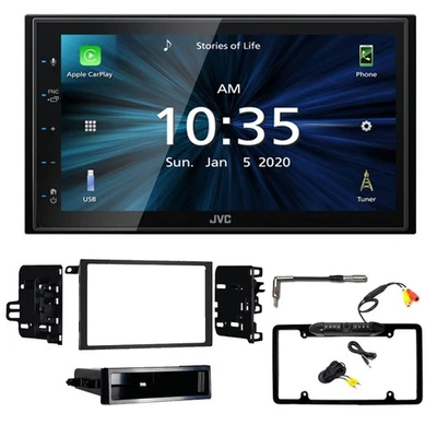 Rádio CD/DVD Bluetooth JVC, kit de instalação GM, adaptador de antena, câmera de visão traseira - Imagem 1 de 4