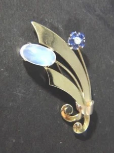 Tiffany & Co 14K Retro Art Deco Moonstone Sapphire Diamond Flower Brooch Pin - Picture 1 of 10