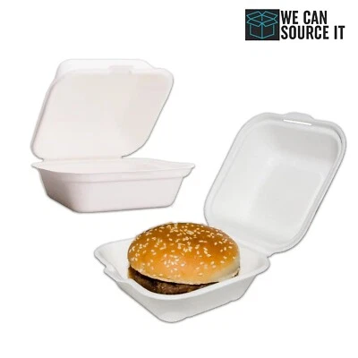 WE CAN SOURCE IT LTD Bagasse Clamshell kompostierbare Burgerbox zum Mitnehmen 6"x6" Lebensmittelbehälter mit Deckel
