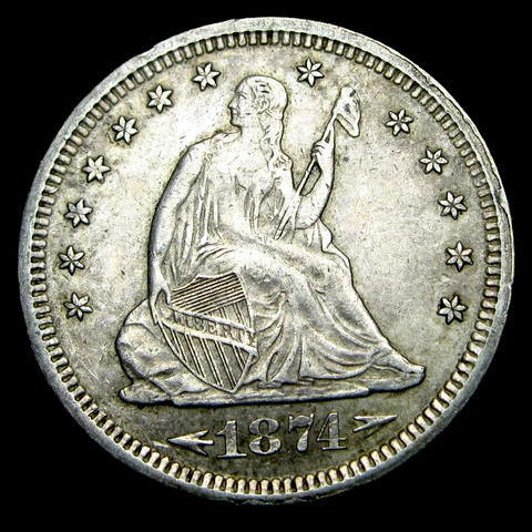 1874-S Seated Liberty Quarter Silver Stunning Condition Type Coin ---- #VF128 Cover