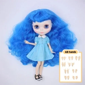 Blythe Puppe mit Kleid gepunktete Schuhe blaue Haare glänzendes Gesicht helle Haut zum Selbermachen Spielzeug Geschenk - Bild 1 von 24