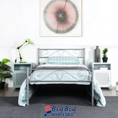 GENIQUA Twin Size Metal Bed Frame Mattress Foundation Steel Platform Headboard Storage