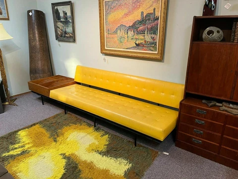 Rare Circa 1955 Florence Knoll Sofa with Magazine Rack Cover
