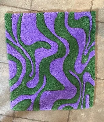 Retro Custom Hand Tufted Rug Area Carpet 2x2 Groovy Swirl Hippie 70s Mat - Image 1 of 4