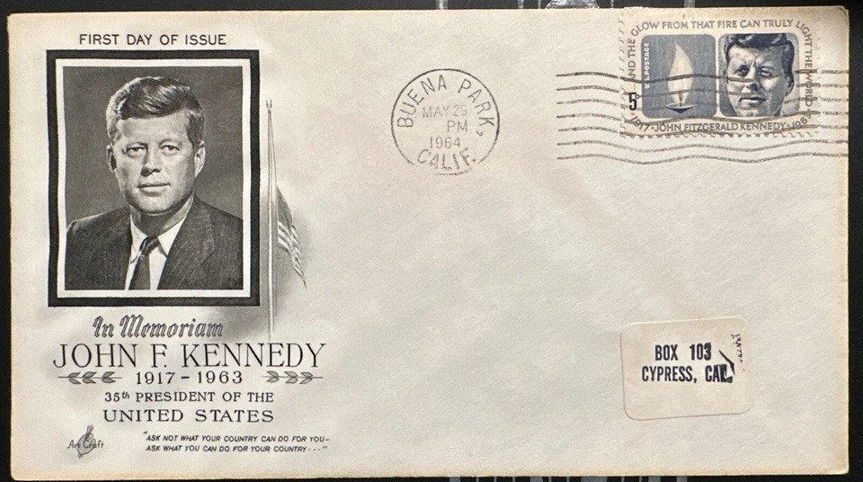 Sc 1246 JFK FDC Buena Park CA - ArtCraft cachet VF+ - Image 1 of 1