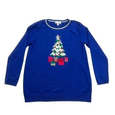 Kim Rogers Christmas Sweater Womens Small S Blue Long Sleeve Pullover Holiday - Image 1 of 4
