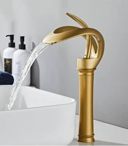 Bauernhaus hohe Badezimmer Gefäß Waschbecken Wasserhahn, Einloch gebürstet Gold - Bild 1 von 16