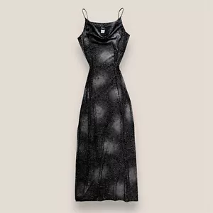 🍸🥀 Maxi Vestido Vintage Y2K Brillo Remolino Capricho Capucha Cuello Terciopelo Mediano - Imagen 1 de 9