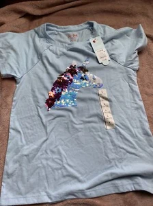 New cat and jack unicorn girl T-shirt L 10/12 blue - Picture 1 of 3