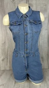 Denim Jumpsuit Top And Shorts Collared Button Up SHEIN Women’s M 6 (Waist 24”) - Picture 1 of 18