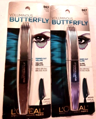 2 L'Oreal Paris Voluminous BLACK #867 Butterfly WASHABLE Mascara NEW SEALED - Image 1 of 3