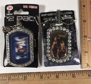 Lot Of 2 2Pac Tupac Shakur Rhinestone Bling Pendant 36" Ice Chain Necklace 2007 - Picture 1 of 4