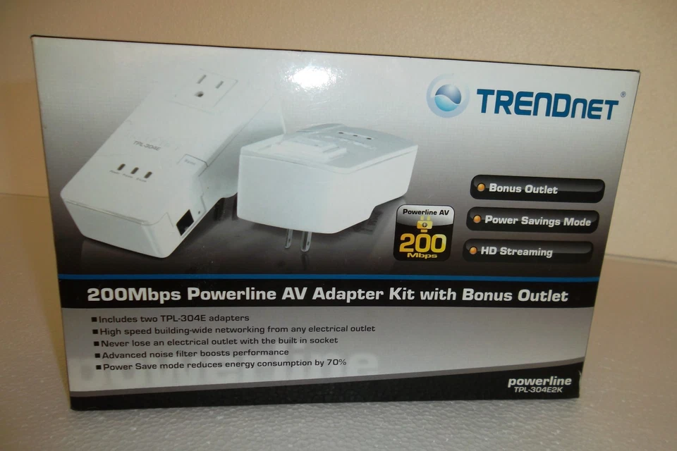TRENDNet Powerline AV Home Networking Adapter Kit 200Mbps RJ-45 TPL-304E2K NEW - Image 1 of 4