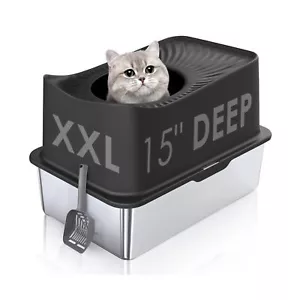 Top Entry Cat Litter Box with Lid, Stainless Steel Extra Large Enclosed Cat K... - Picture 1 of 7