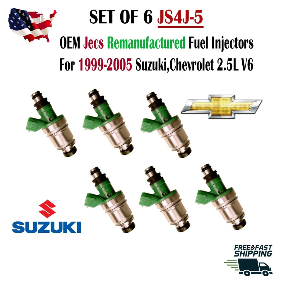 NUEVO OEM Jecs juego de 6 inyectores de combustible 1999-2005 Suzuki Chevrolet 2,5 L V6 #JS4J-5 Foto 1 de 1