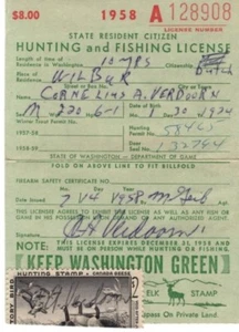 1958 RW25 Washington Hunting Fishing License Federal Duck Stamp Free Shipping  - Picture 1 of 3