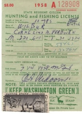 1958 RW25 Washington Hunting Fishing License Federal Duck Stamp Free Shipping  - Image 1 of 3