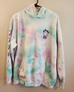 SmileyxH&M Hoodie Sz LG Blue Purple Tie Dye "Give Love Back" "Positive Thinking" - Picture 1 of 15
