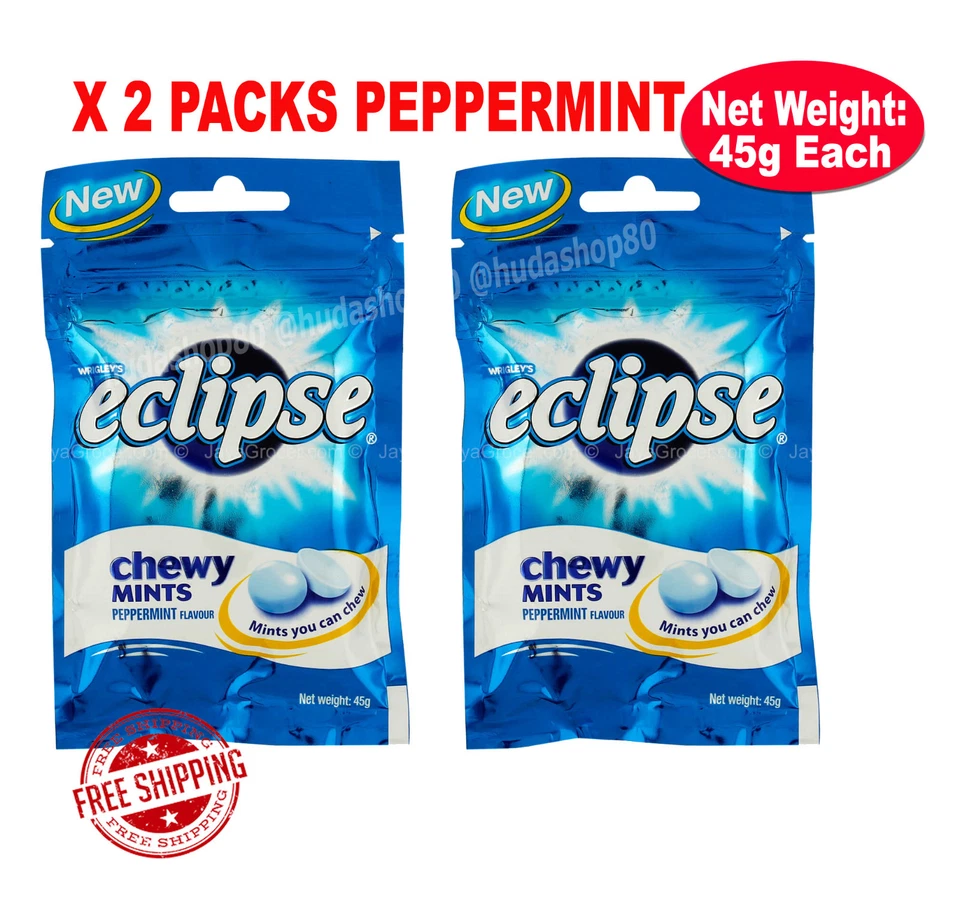 Chewy Mints Wrigley's Eclipse PEPPERMINT 刷新呼吸 2 包 x 45 克 全新 — 第 1/1 张图片