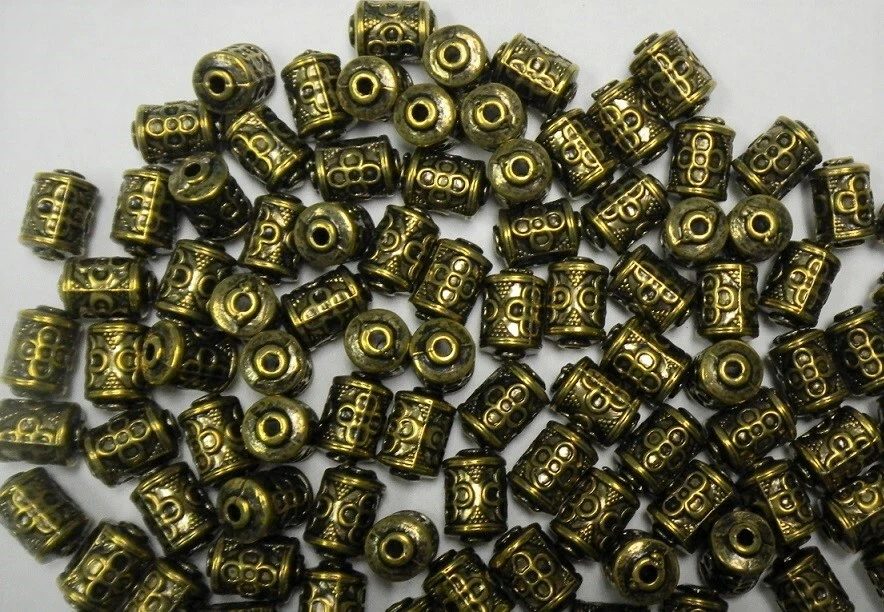 100 Antique Brass Plated Tube Beads 10x8mm-Jewelry Making - Image 1 of 1