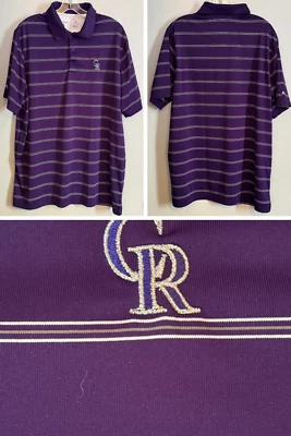 Antigua Colorado Rockies Purple Striped Polo Shirt XL - Image 1 of 4